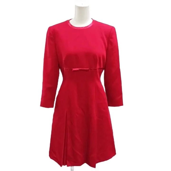 Dior Mademoiselle Vintage Dress Round Neck Three Quarter Sleeve Waist Ribbon S
