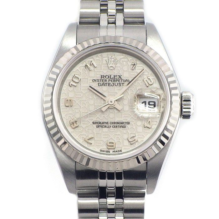Rolex Watch Datejust Ivory Computer Dial Carving Date 18k White Gold SS