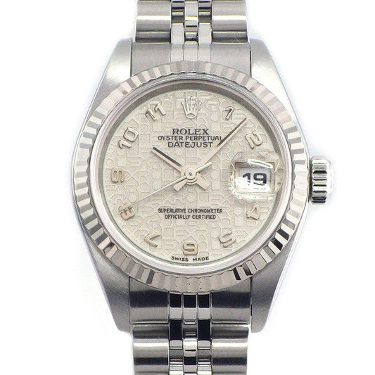 Rolex Watch Datejust Ivory Computer Dial Carving Date 18k White Gold SS