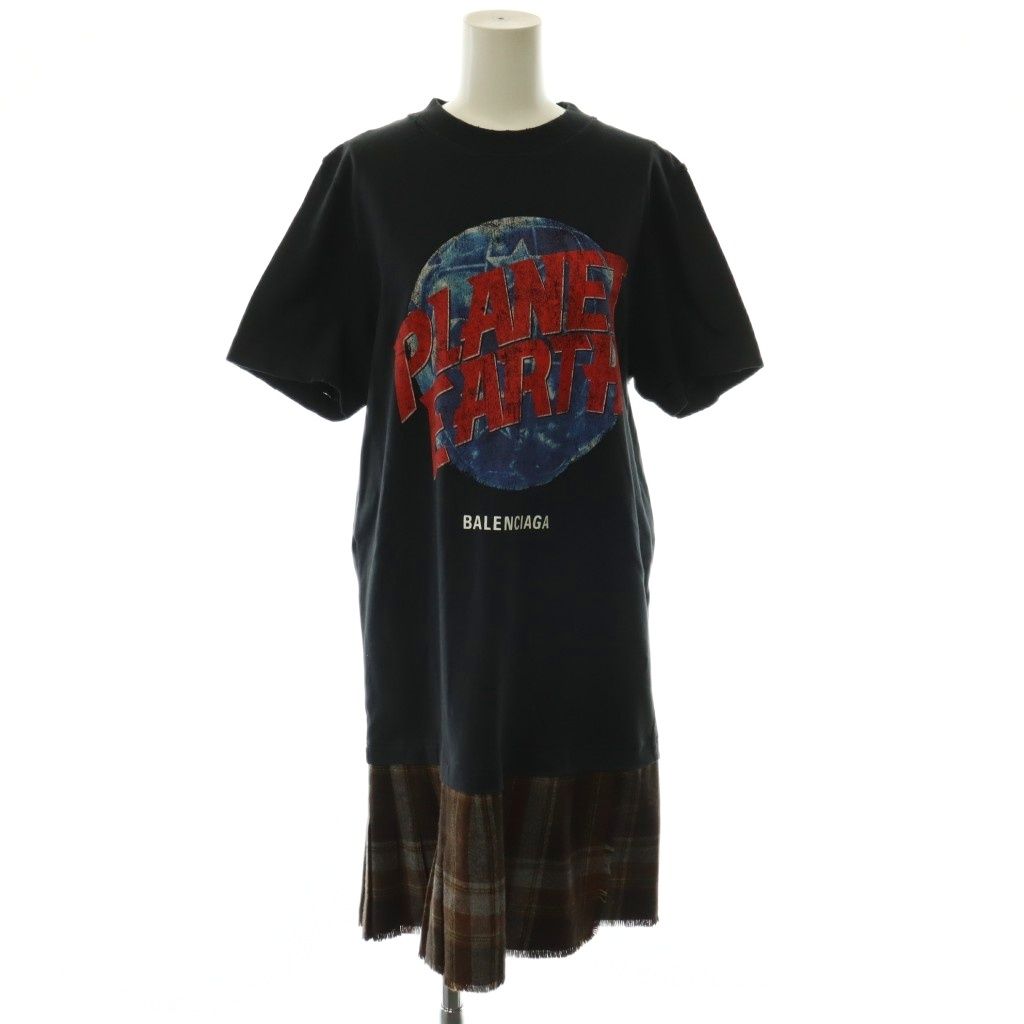 Balenciaga Planet Earth T-Shirt Docking Dress Knee-Length Short Sleeve 38