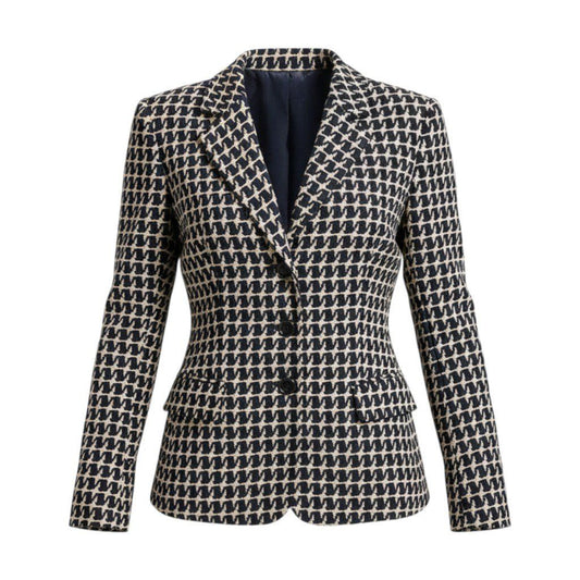Chanel 01P CC Button Houndstooth Tailored Jacket CC Blazer Navy 40