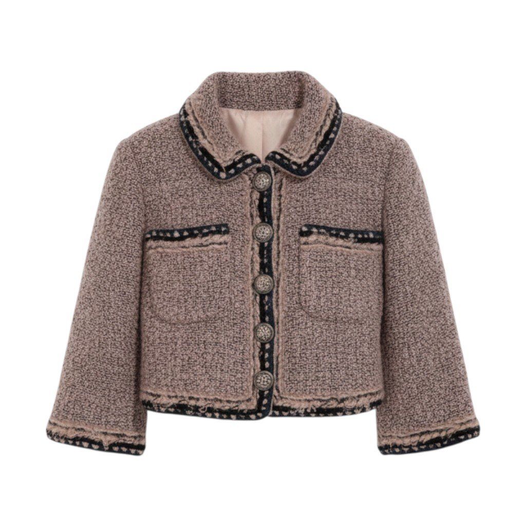 Chanel Short Length Tweed Jacket Cropped Pink