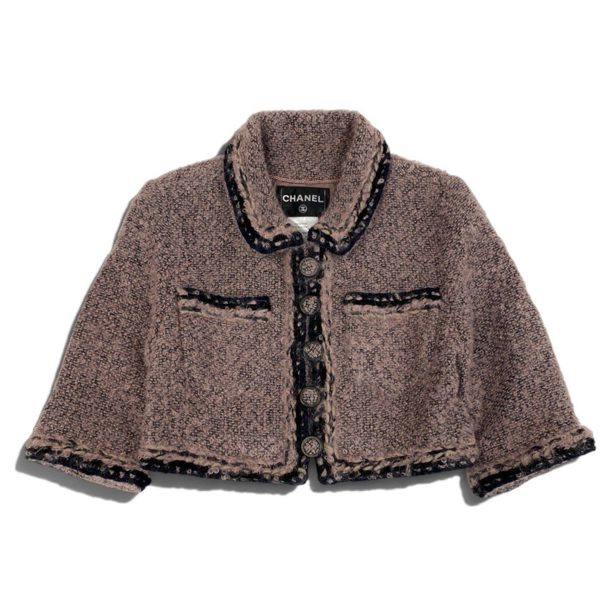 Chanel Short Length Tweed Jacket Cropped Pink — view 2