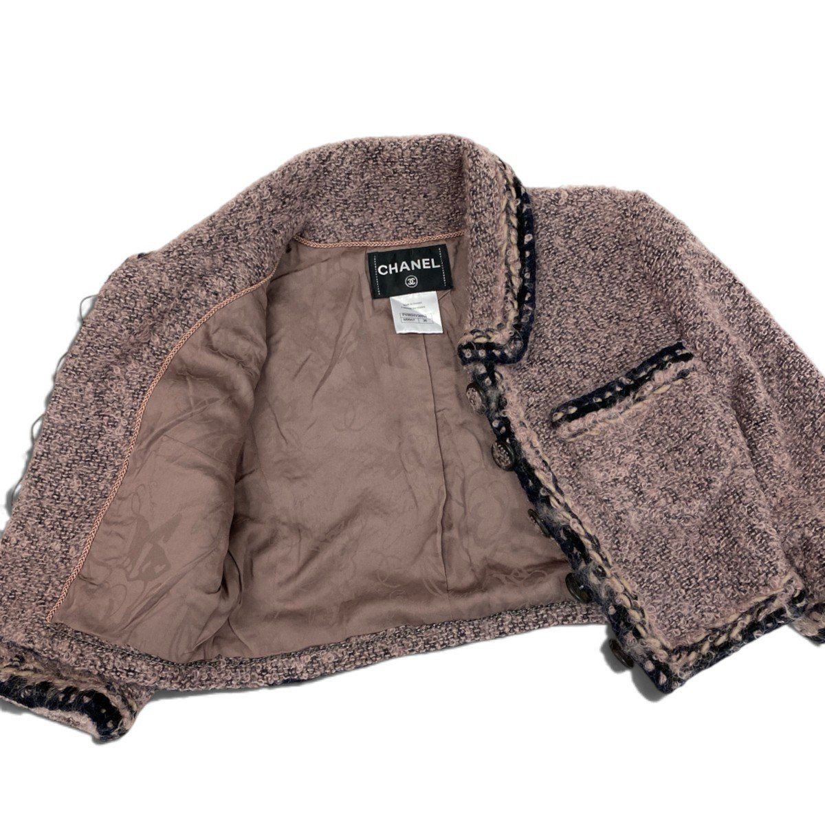 Chanel Short Length Tweed Jacket Cropped Pink — view 4