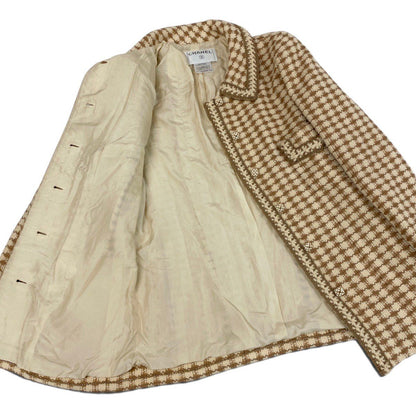 Chanel 00A Houndstooth Dot Pattern Button Tweed Coat Vintage Polka Dot Beige — view 4