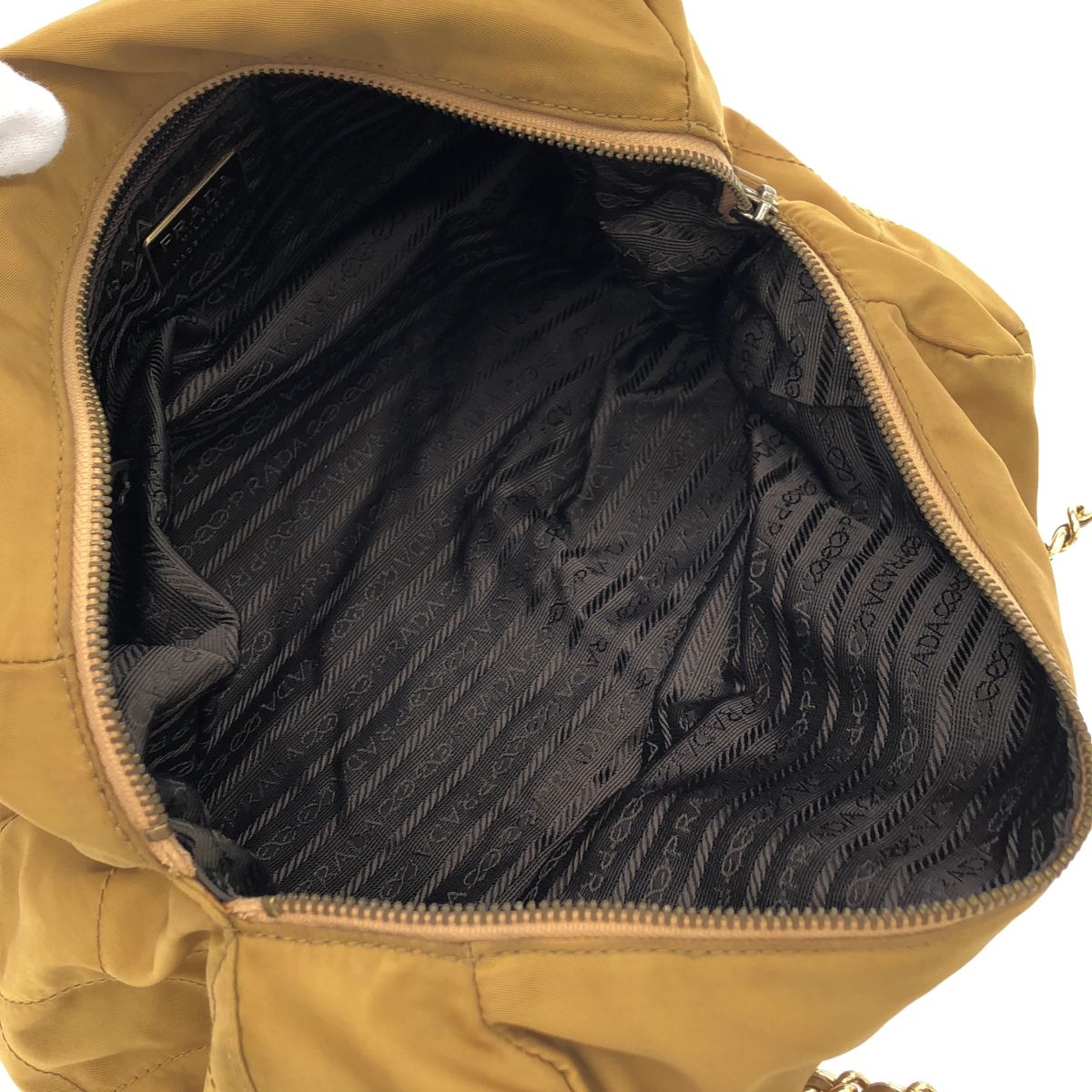 Prada Vintage Quilted Nylon Chain Shoulder Bag Yellow — view 6