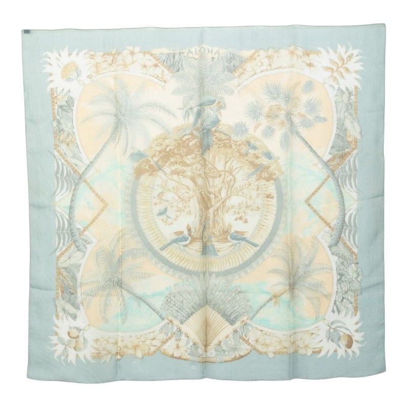 Hermes Carre 90 Aloha Scarf Blue Multicolor Silk