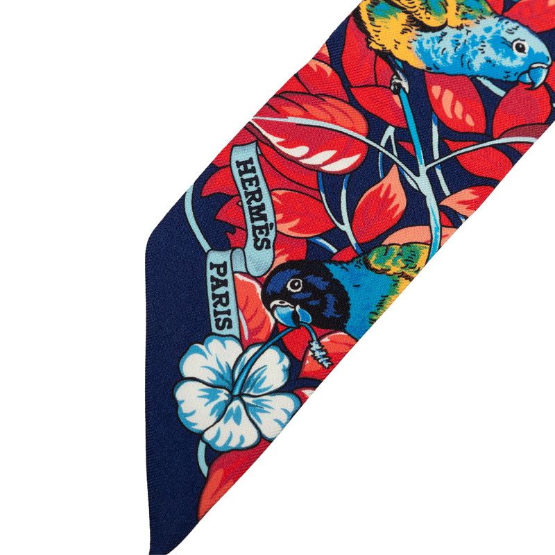 Hermes Twilly Jungle Love Scarf Navy Multicolor Silk — view 3