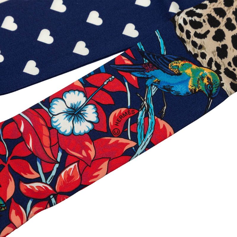 Hermes Twilly Jungle Love Scarf Navy Multicolor Silk — view 2