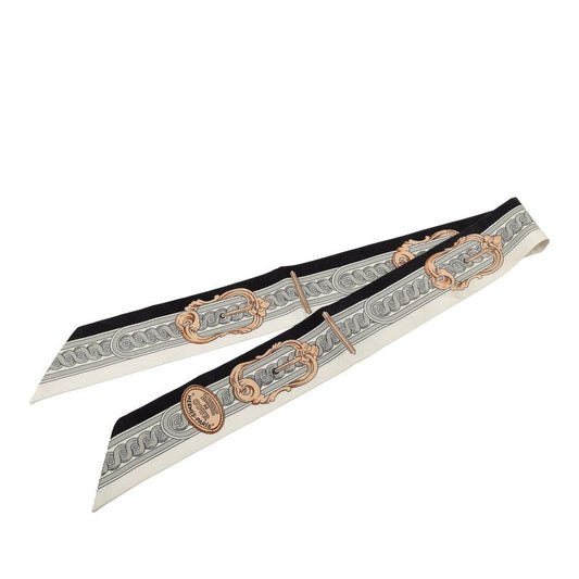 Hermes Twilly Bride de Cour Scarf Gray White Black Silk