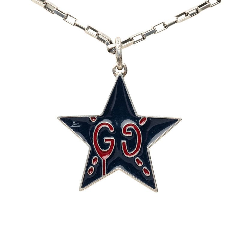 Gucci GG Ghost Star Chain Pendant Black Silver