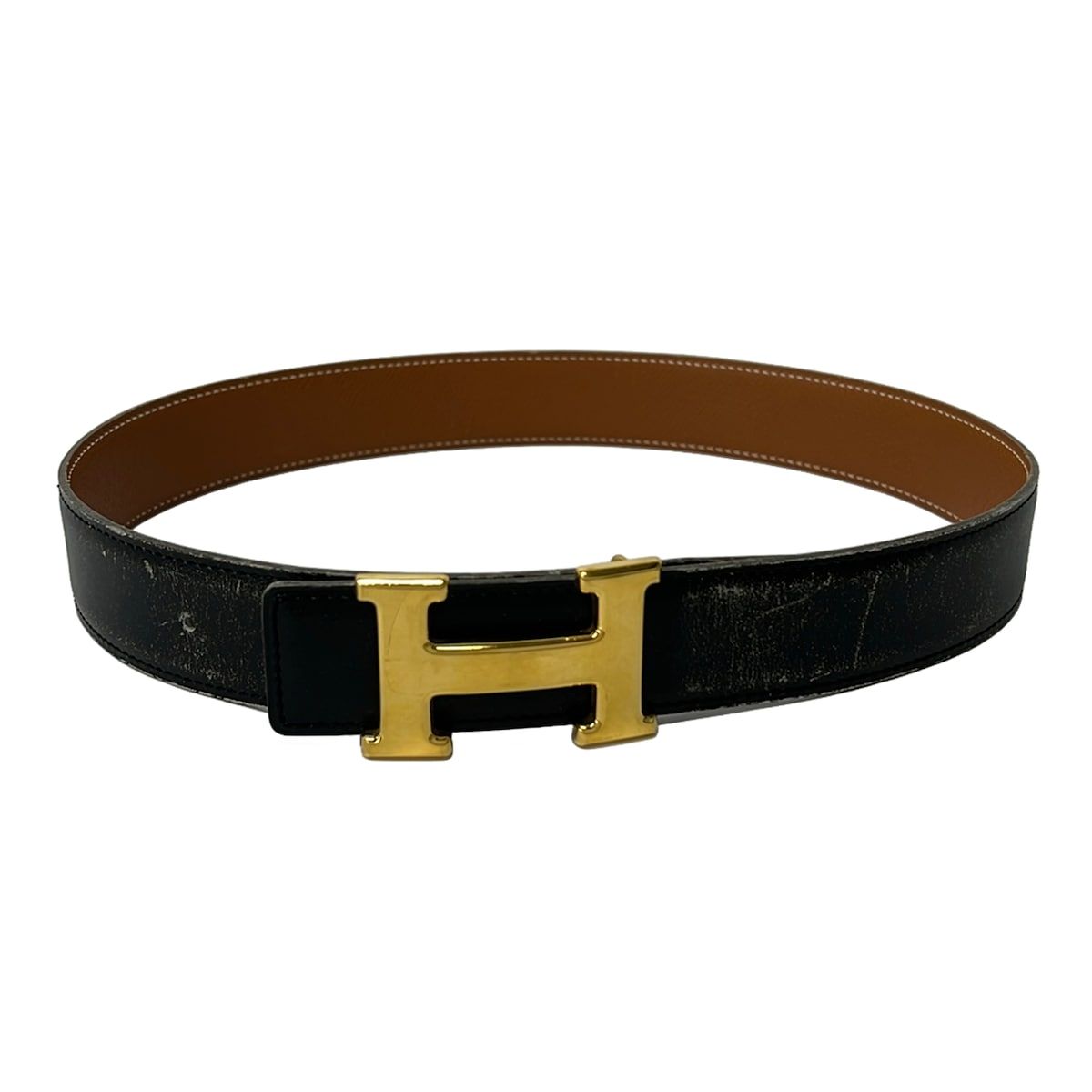 Hermes Belt 65 H Black Gold Reversible Leather