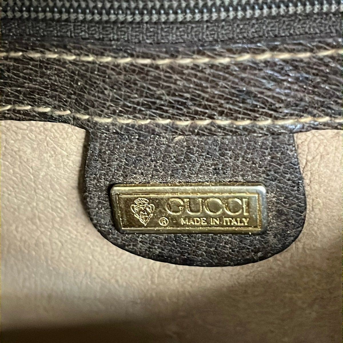 Gucci Shoulder Bag Vintage GG Pattern Beige Dark Brown Leather — view 8