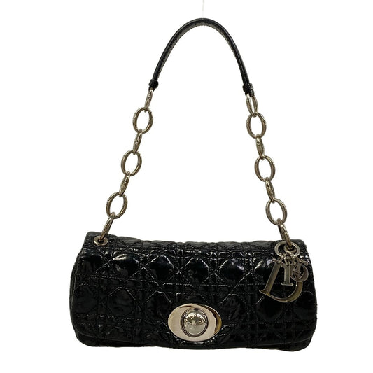 Dior Shoulder Bag Cannage Stitch Black Chain Silver Leather
