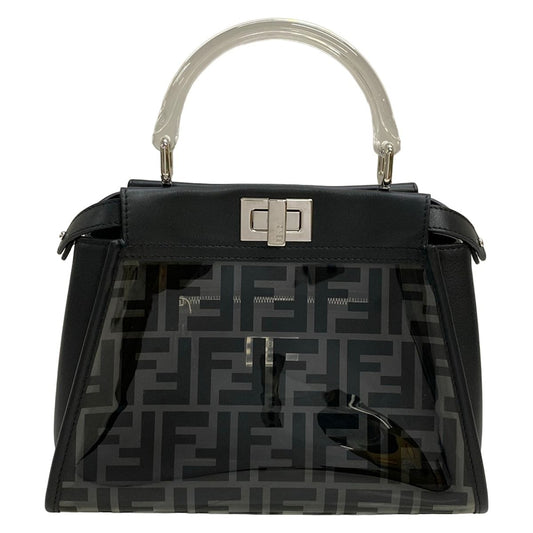 Fendi Handbag Peekaboo Iconic Small Clear Black Plastic Handle Zucca Pattern