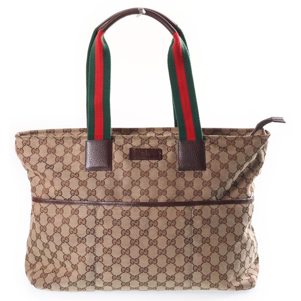 Gucci GG Pattern Sherry Line Tote Bag Brown Jacquard