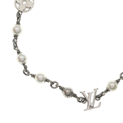 Louis Vuitton LV Pearl Monogram Chain Necklace Silver