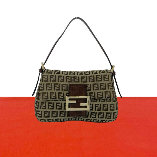 Fendi Vintage Zucchino FF Pattern Logo Canvas Leather Mini Handbag Brown