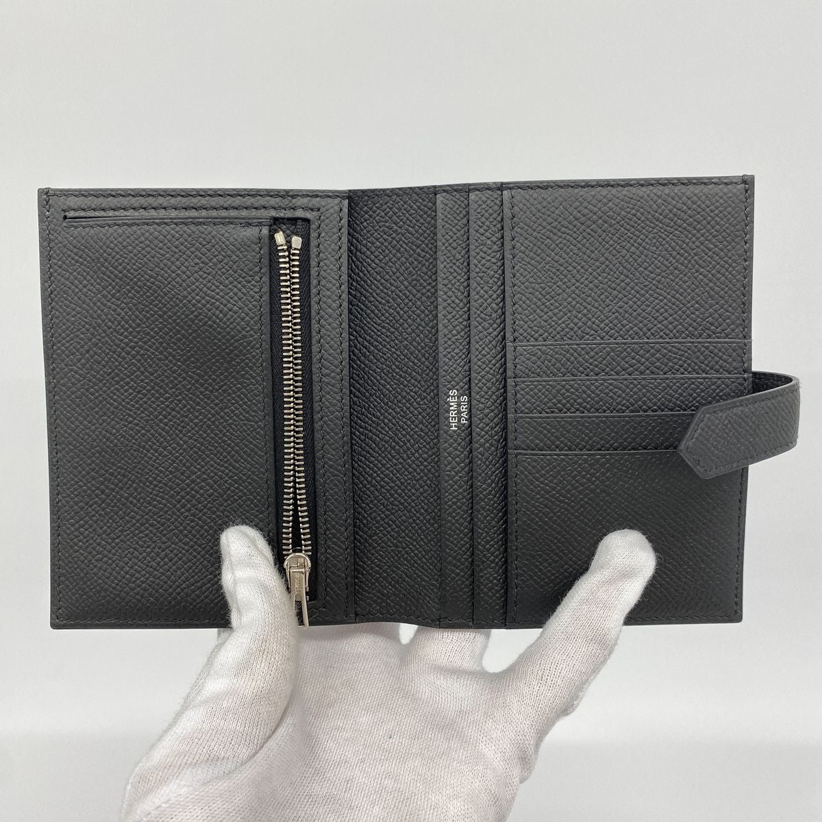 Hermes Wallet Bearn Compact Veau Epsom Black Silver — view 3