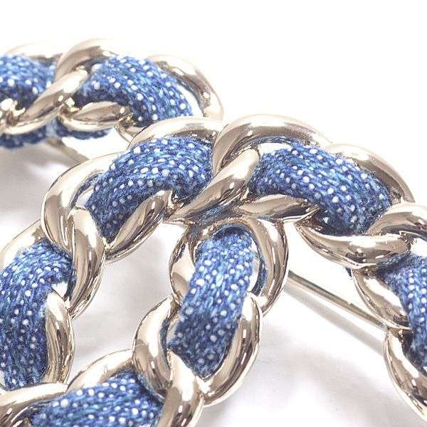 Chanel CC Logo Denim Brooch Metal Silver Blue — view 5