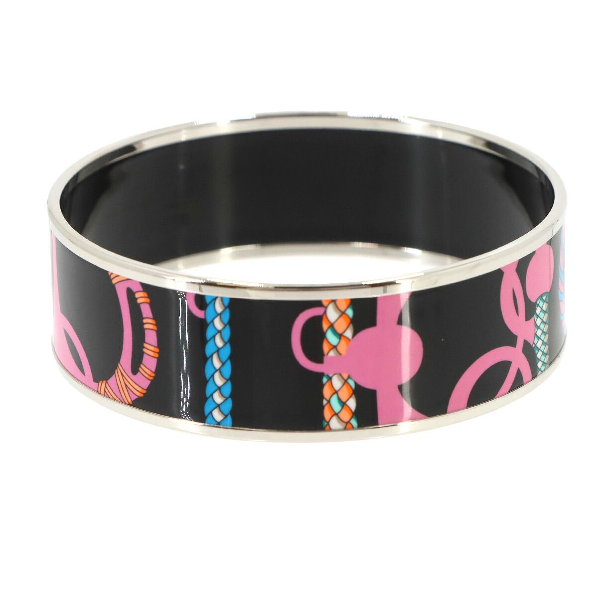 Hermes Enamel GM Bangle Bracelet Black Silver Email GM — view 3