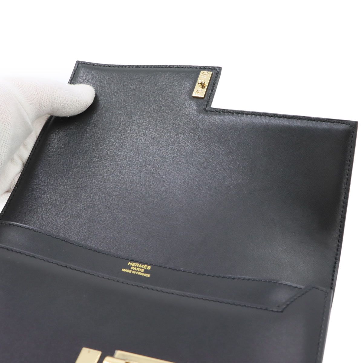 Hermes Verrou Clutch Box Calf Black Gold — view 6