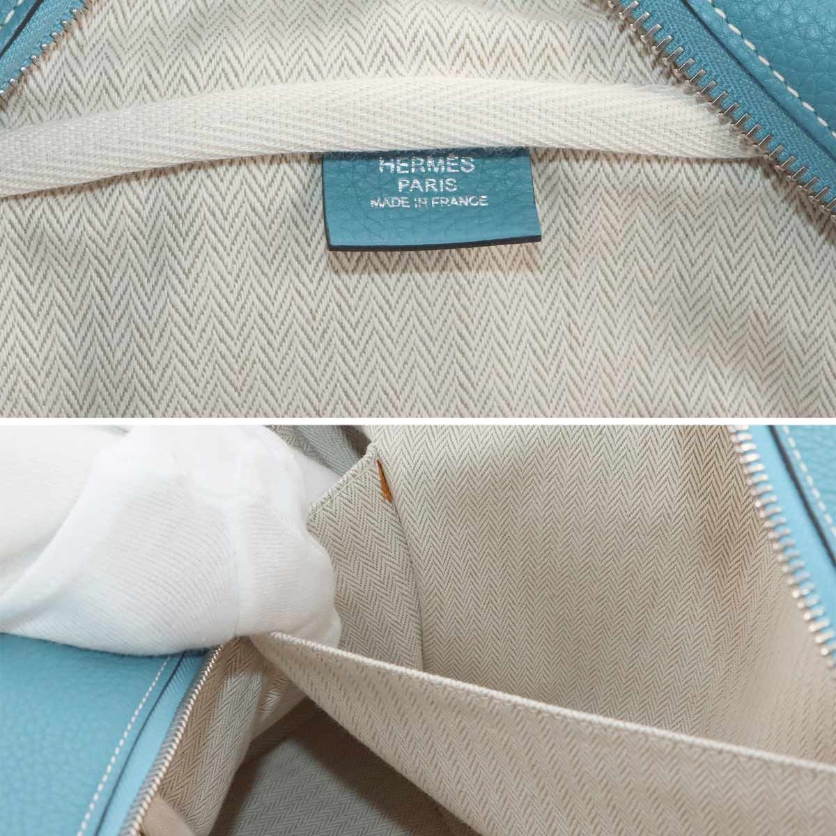 Hermes Victoria 35 Hand Bag Taurillon Clemence Blue Jean Silver — view 8