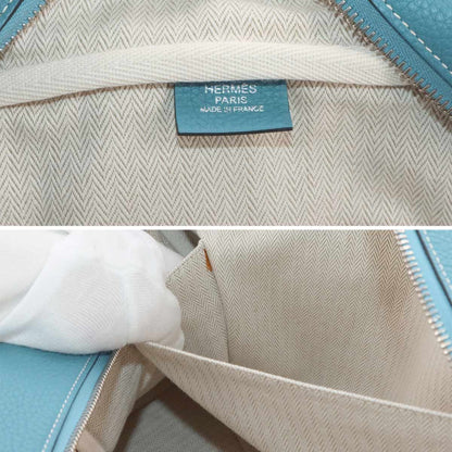 Hermes Victoria 35 Hand Bag Taurillon Clemence Blue Jean Silver — view 8