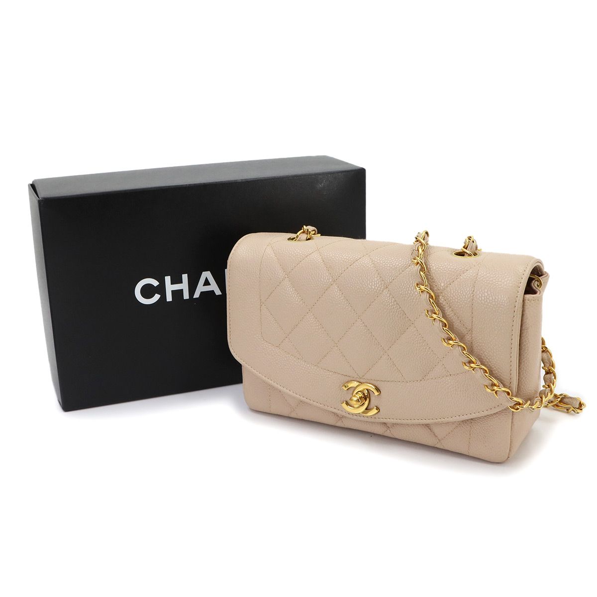 Chanel Diana Quilted 22 Chain Shoulder Bag Caviar Leather Pink Beige Vintage — view 2