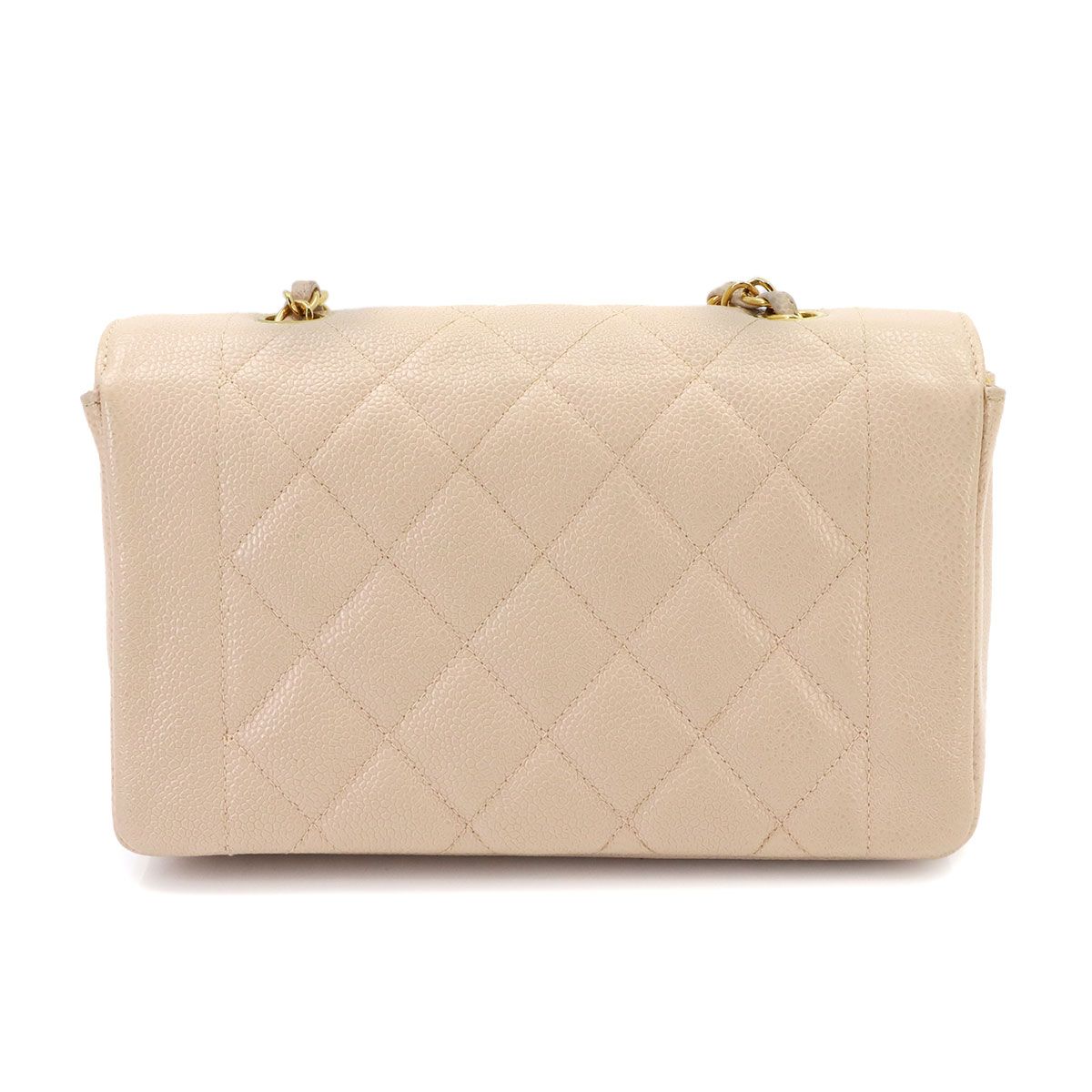 Chanel Diana Quilted 22 Chain Shoulder Bag Caviar Leather Pink Beige Vintage — view 3