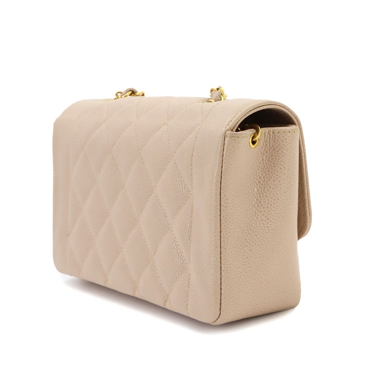 Chanel Diana Quilted 22 Chain Shoulder Bag Caviar Leather Pink Beige Vintage — view 4