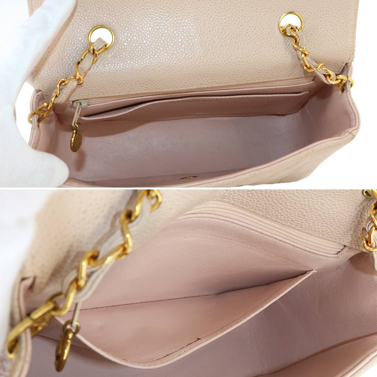 Chanel Diana Quilted 22 Chain Shoulder Bag Caviar Leather Pink Beige Vintage — view 7