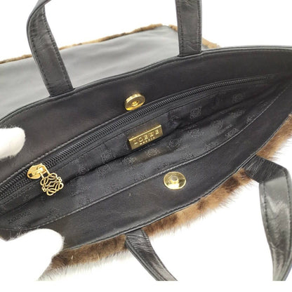 Loewe Fur Handbag Leather Brown Black — view 8