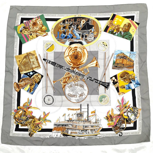 Hermes Large Scarf Carre 90 the Original New Orleans Creole Jazz Silk