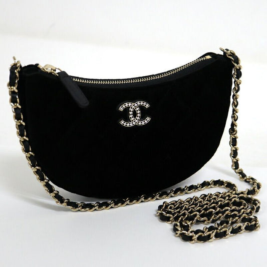 Chanel Chain Pouch Quilted Black Velvet