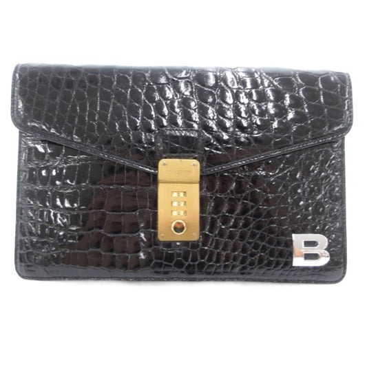 Balenciaga Clutch Second Croco Leather Logo Black
