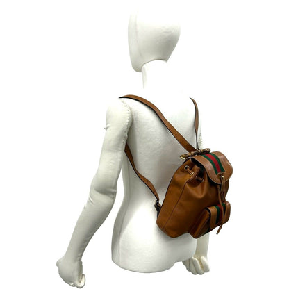 Gucci Vintage Sherry Line Bamboo Leather Backpack Brown — view 2