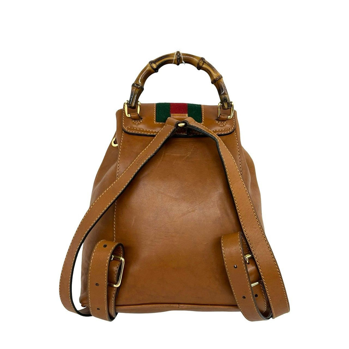Gucci Vintage Sherry Line Bamboo Leather Backpack Brown — view 3