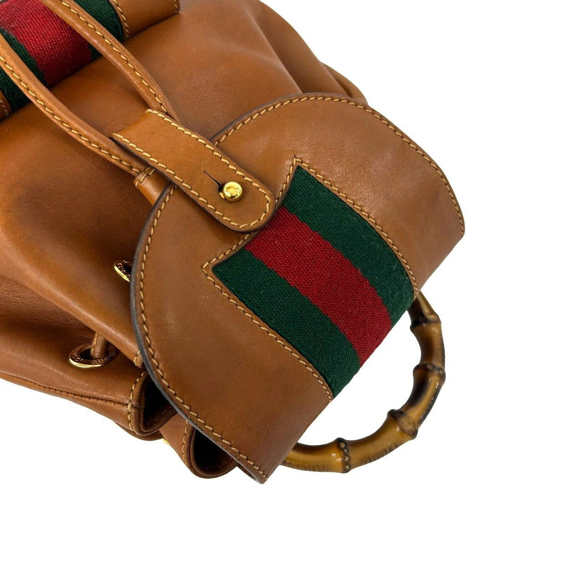 Gucci Vintage Sherry Line Bamboo Leather Backpack Brown — view 4