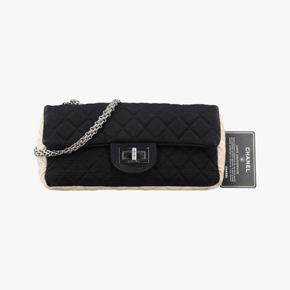 Chanel Quilted 2.55 Black Beige Fabric Handbag