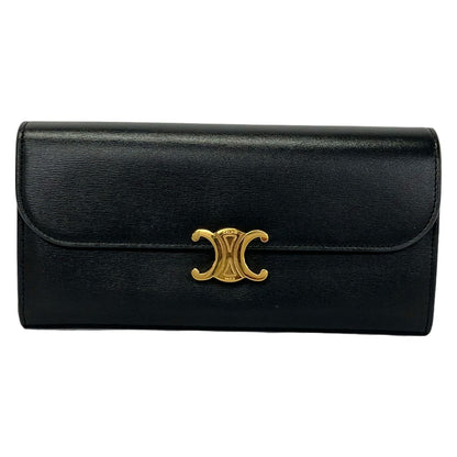 Celine Wallet Triomphe Black Leather