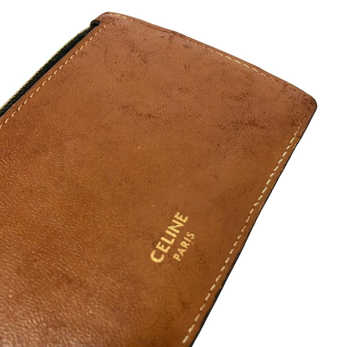 Celine Coin Purse Triomphe Canvas Dark Brown Light Card Case Leather — view 6