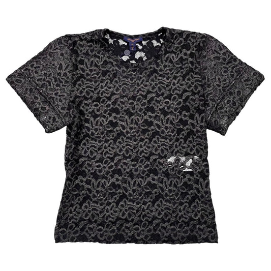Louis Vuitton Short Sleeve Shirt Floral Lace Flower Black 42