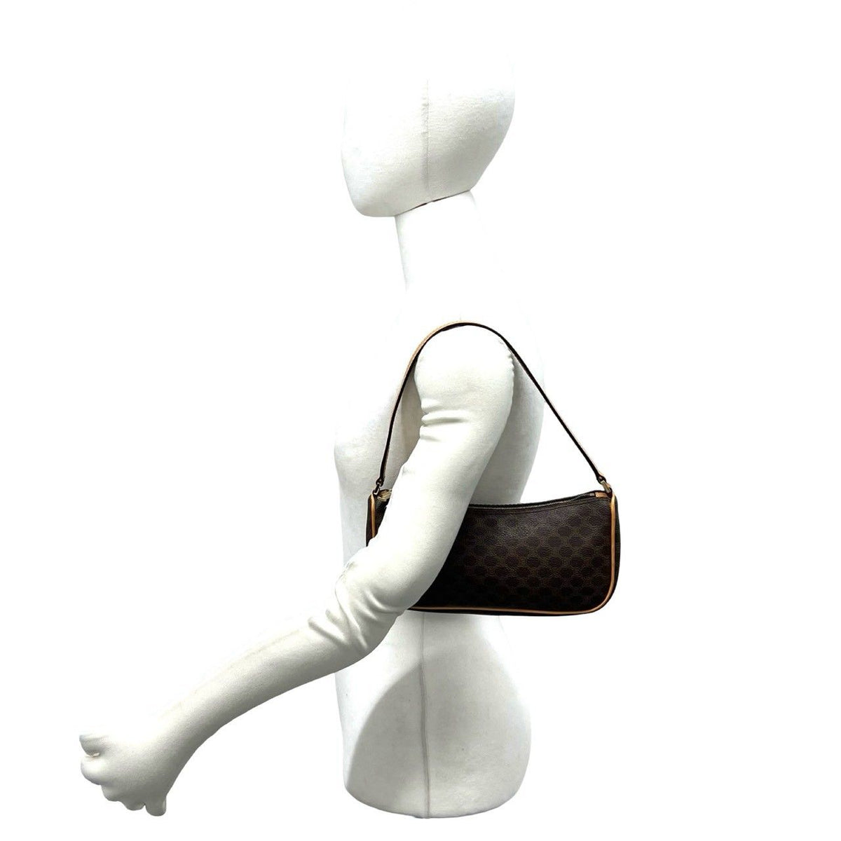 Celine Macadam Blason Triomphe Pattern Leather Mini Shoulder Bag Brown — view 2