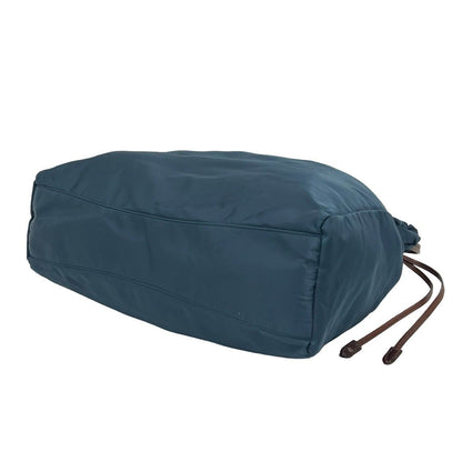 Prada Logo Tessuto Pocono Nylon Leather Drawstring Tote Shoulder Bag Blue — view 8