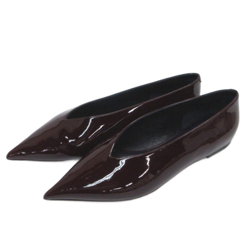 Celine Pointed Toe Flat Pumps Patent Leather Brown