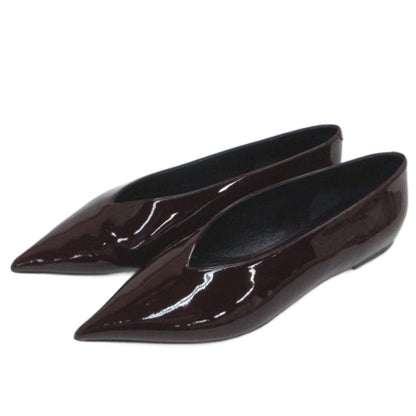 Celine Pointed Toe Flat Pumps Patent Leather Brown