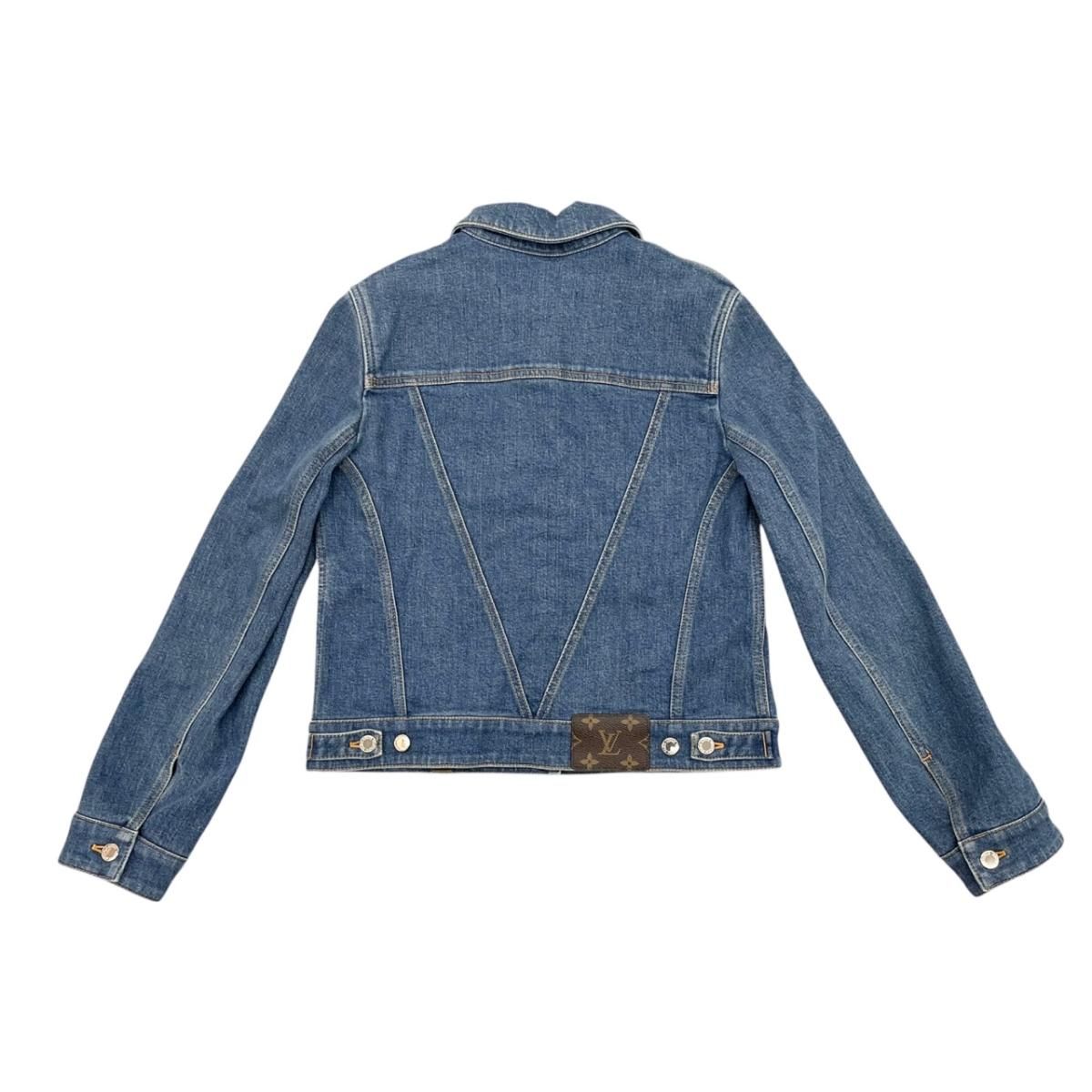 Louis Vuitton Denim Jacket Zip Up FF Monogram Logo Patch Blue Orange 40 — view 2