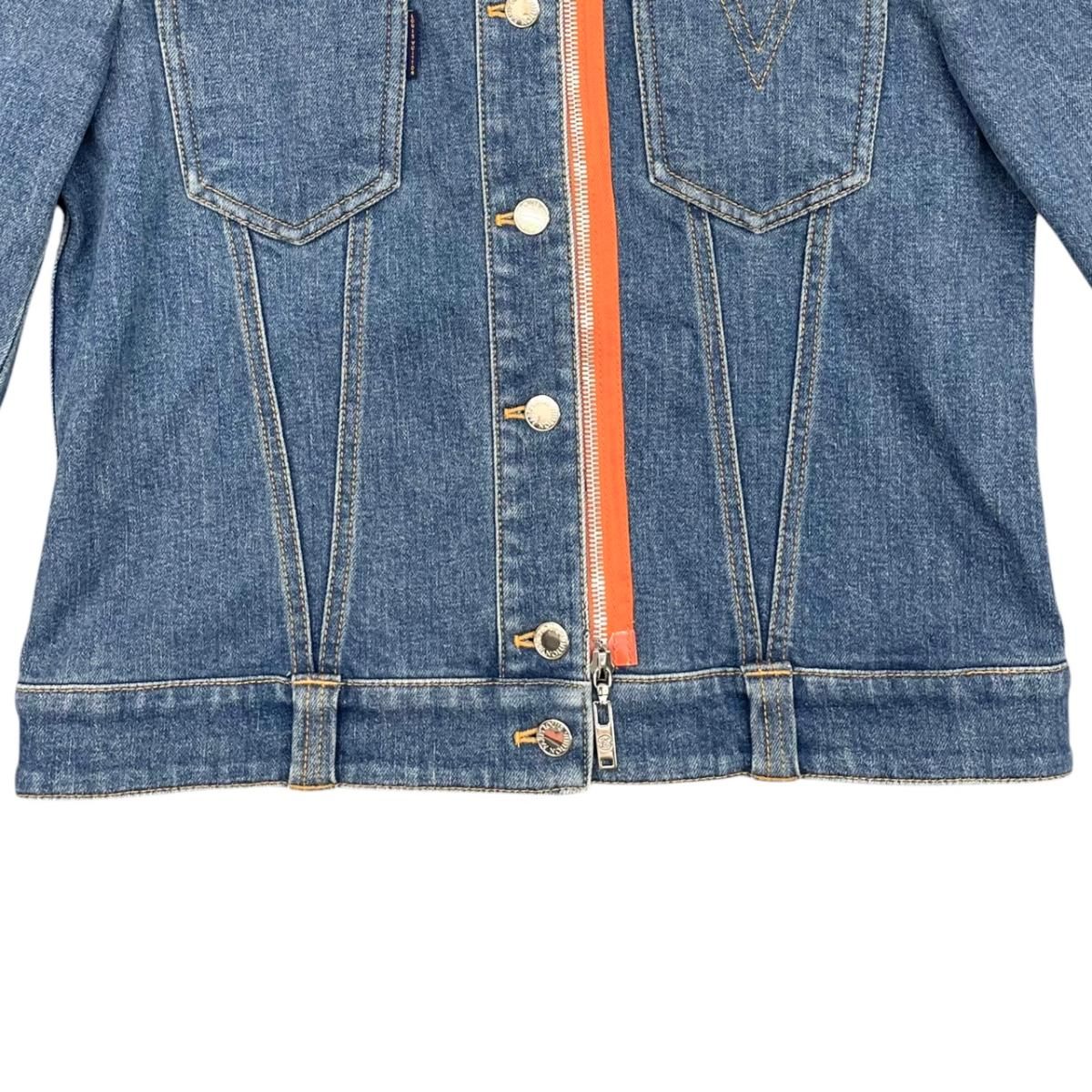 Louis Vuitton Denim Jacket Zip Up FF Monogram Logo Patch Blue Orange 40 — view 4
