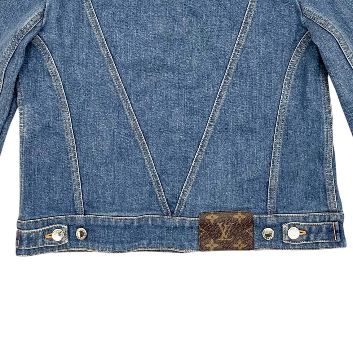 Louis Vuitton Denim Jacket Zip Up FF Monogram Logo Patch Blue Orange 40 — view 6